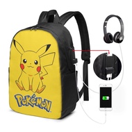 Pokemon Pikachu Backpack Laptop USB Charging Backpack 17 Inch Travel Backpack School Bag Large Capacity Student School Bag