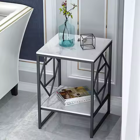 LUVODI Modern 2-Tier Coffee Side Table Modern Metal Frame Square Sofa End Tables for Living Room Sto