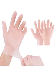 1對保濕手套,柔軟矽膠,修復肌膚,可重複使用,適合手部護理,米色/粉色