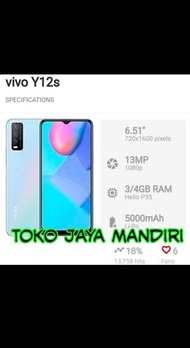 HP Android Smartphone Vivo Y12S 4G RAM 3GB ROM 32GB Fullset Garansi Resmi 1Tahun Grosir Termurah Sebukalapak