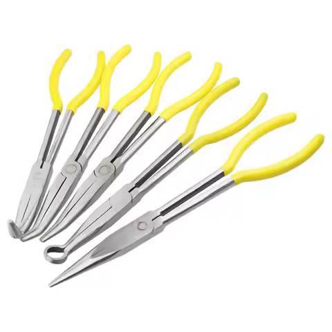 Long nose pliers set 11-inch pliers 5-piece set straight 25 degrees 45 degrees 90 degrees and round 