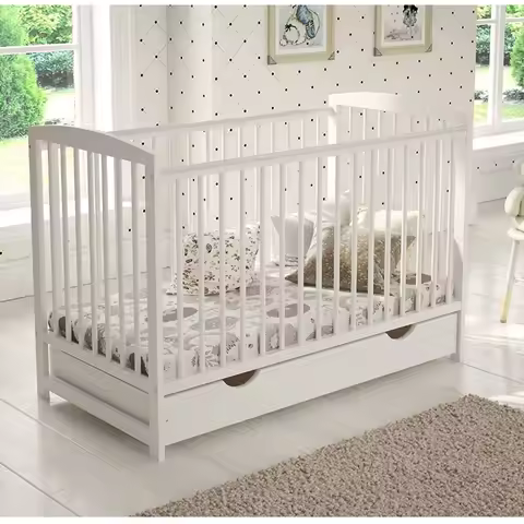 Cribs Kids Furniture Bed with Drawer Solid Wood Morden Baby