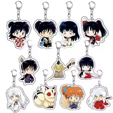 Fashion Anime Keychains Cartoon Figures Higurashi Kagome Sesshoumaru Miroku Acrylic Keyring Collecti