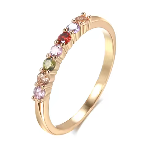 Kinel Spanish Style 585 Rose Gold Rainbow Ring Multiple Stacking Natural Zircon Finger Ring for Wome