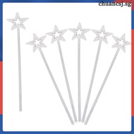 🎉 Set of 6 Silver Sparkling Electroplated Pentagram Fairy Wands for Children’s Party Play - Plastic