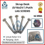 Skrup Desk 5/16 x 2 1/2" inch Putih - Sekrup Fisher Fiser S12