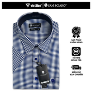 SAN SCIARO - Áo Sơ Mi Tay Ngắn Màu Xanh Dương - Trắng Caro Regular Lai Bầu Quà Tặng Nam Việt Tiến