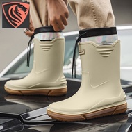 Spring Autumn Shoe Cover Men's Rubber Shoes Fleece Lining Fashion Outer Wear One 2024 Rain Boots Waterproof Anti-slip Rain Boots