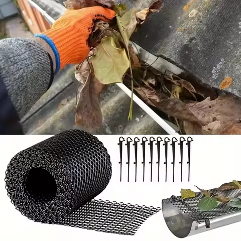 1PCS Gutter Guard Mesh Roll with Hooks Plastic Leaffilter Bird Blocker Net For Roof Gutters Downspou