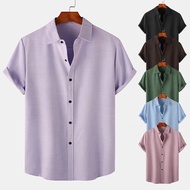 High Quality Men's Solid Color Cotton&linen Soft Comforttable Lapel Button Loose Casual Plain Shirt 