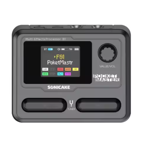 SONICAKE Pocket Master Mini Guitar Bass Amp 100+ Multi-Effects Pedal APP Control 1.77" LCD color scr