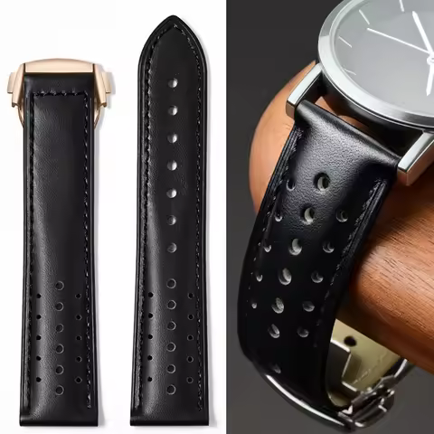 Genuine Leather Strap for 20mm Omega Seamaster 300 Speedmaster Universal Folding Buckle Watch Band B