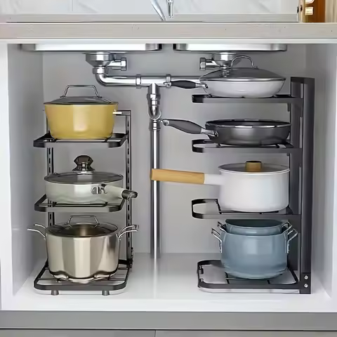 Adjustable Pot Rack Organizer, Kitchen Stainless Steel Pot Storage Rack ,Multi-Layer Household Pot a