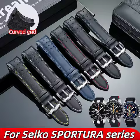 21mm Genuine Leather Watch band for Seiko SPORTURA Series SNAE80P1 SPC089 SNAE93J1 soft Calfskin str