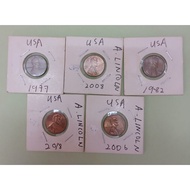 USA LINCOLN 1 CENTS BRONZE COIN.5PCS