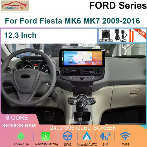 8+256GB Android 14 Car Radio For Ford Fiesta MK6 MK7 2009-2016 Multimedia Player Navigation Carplay 