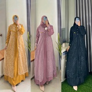 {Meisya} Annaja Bruklat Eid 2025 Gamis Set Hijab Pasmina Dress Muslim Women Crinkle Airflow