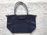 100% Authentic Longchamp Le Pliage Club Shoulder Bags Large Long Handle 70Th Anniversary Embroidery Folding Nylon Tote Bag Gift bag  Shopping Bag L1899619556-Navy