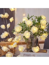 1入組3米長玫瑰花LED燈串燈，模擬花朵，浪漫求婚，七夕節氛圍裝飾