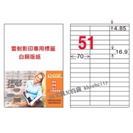 [20 Large Sheets] A4 51 Grids 3 X 17 Computer Label White Copper Plate Sticker Longde LONGDER LD-829