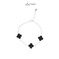 Lắc tay bạc nữ HELINO vòng tay cỏ 4 lá may mắn đính đá đen V08Phụ Kiện Thời Trang Tinh Tế