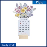 NEW 2024 Bloomy Flowers Desk Calendar, 4" x 8" Calendar Planner With Wooden Base Monthly Desk Planner, Wear-resistant