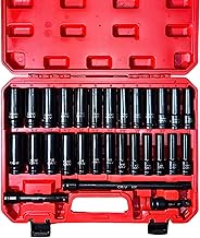 Noviitus 1/2" Drive Impact Socket Set,29-Pieces Metric (10-24mm) and SAE (3/8 to 1 inch) Sizes with 