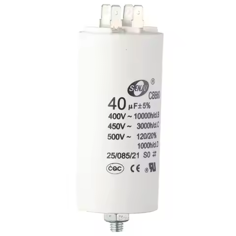CBB60 Run Capacitor 40uF 450V AC Double Insert 50/60Hz Cylinder 94x45mm White for Air Compressor Wat