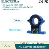 ตัวแปลงสัญญาณกระแส AC 20มม.0-10A-500A4-20mA เซ็นเซอร์กระแส AC0-20mA 0-10Vเครื่องส่งกระแสไฟฟ้า AC 0-5