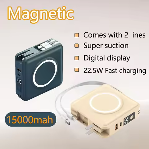 With Cable AC Plug 15000mAh Magsafe Power Bank Wall Charger 22.5W Wireless Fast Charger for IPhone 1