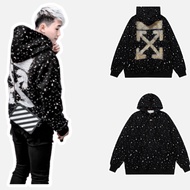 OFF White Hoodie with brocade and paint-splattered felt all over the body, unisex, super stylish