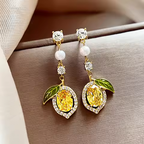 Exquisite Yellow Zircon Lemon Earrings For Women Fashion Personalized Daily Accessory Party Jewelry 