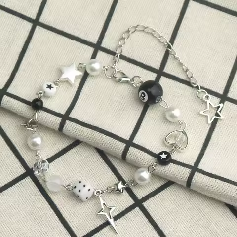 Handmade the weeknd bracelets No. 8 ball star beaded dice bracelet coquettish y2k gothic