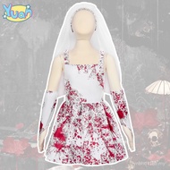 Girls Zombie Ghost Bride Halloween Cosplay Costume Blood‑Stained Scary Corpse Bride Dress Kids Horro