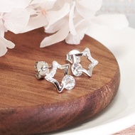 純銀限量 光耀星輝 925純銀耳環 女生耳環 耳針式 電鍍白K金