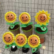 KY💕 Artificial Sunflower Wool Crochet Pot Festive Supplies Wedding Set Artificial Flower Substitute QQTY