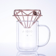 A-IDIO｜鑽石咖啡濾杯(玫瑰金)+雙層玻璃杯禮盒組