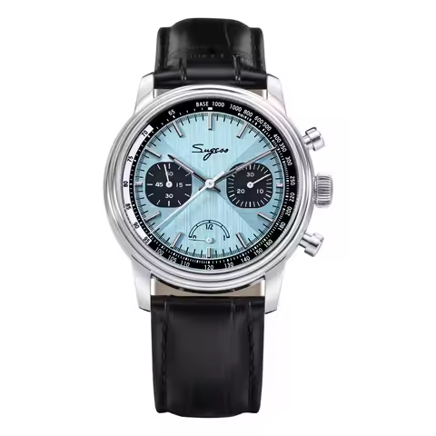 Sugess Watch of Men Pilot 1963 Wristwatches ST1906 Chronograph Handwind Movement Domed Sapphire Wate