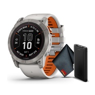 Garmin Fenix 7 Pro Sapphire Solar Edition 47 MM Titanium with Fog Gray/Ember Orange Band GPS Smartwa