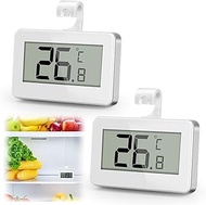 Oreutkd 2 Pack Mini Refrigerator Thermometer, ℃/℉ Convertible Fridge Thermometer with LCD Display &amp; Hook, Magnetic Digital Freezer Thermometer for Refrigerator Indoor Outdoor (White)