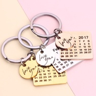 Engraved Date Calendar Keychain Anniversary gift keychain Valentine's day Wedding Couples keychains 