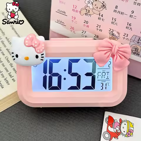 Diy Sanrio Led Digital Alarm Clock Bedside Table Hello Kitty Alarm Clock Children Noctilucent Bedroo