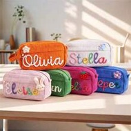 Custom Name Corduroy Pencil Case Striped Pencil Box Large Capacity Handmade Pencil Bag Pink Pencil B