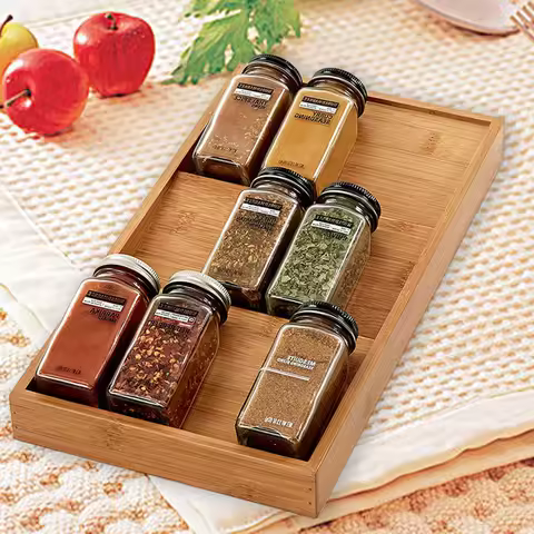 Bamboo Spice Organizer, Spices Rack for Cabinet, Kitchen Seasoning Storage(Jars Not Included）,Great 