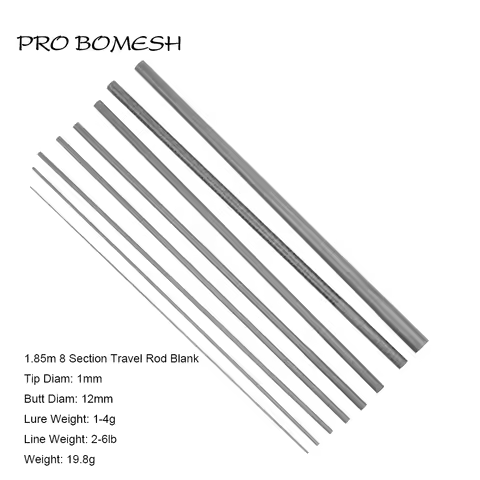 Pro Bomesh Toray UL 1.85m 8 Section Solid Carbon Tip Kevlar Wrap Carbon Fiber Travel Trout Rod Blank