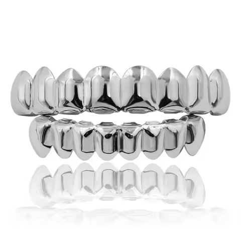 Gold Silver Plated HIP HOP Teeth Grillz Top & Bottom Grills Set With silicone Real Shiny Vampire Too
