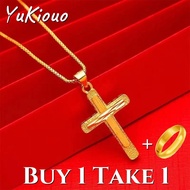Yukiouo Jewelry New Arrival 18k Gold Pawnable Saudi Gold Original Necklace for Women Buy 1 Take 1 Free Ring Vintage Luxury Cross Couple Pendant Necklace Men and Women Unisex Non Tarnish &amp; Non Rust Pure Gold Jewelry Pawnable Legit Sale