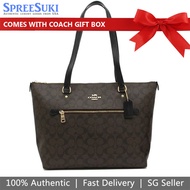 Coach Handbag In Gift Box Tote Shoulder Bag Gallery Tote In Signature Canvas Brown / Black # F79609