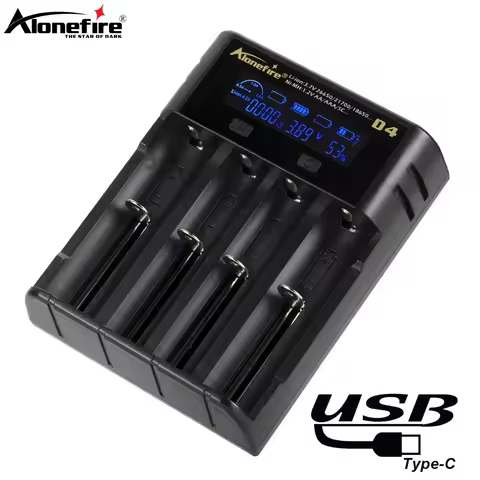 Alonefire D4 4-Channel 2A LCD Fast USB Charger for 1.2V Ni-MH/Ni-Cd AA AAA, 3.7V 26650/21700/18650 f
