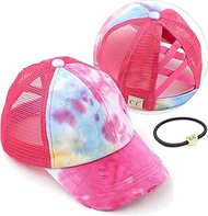 C.C Kids Criss-Cross Elastic Band Ponytail Caps Messy Buns Trucker Plain Baseball Cap (KIDS-BT-791)